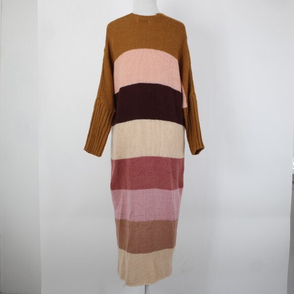 Petal Pup Sz S Camel Burgundy Striped Multicolor Acrylic Wool Knit Wrap Sweater - Picture 8 of 14